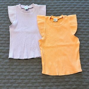 Blue Rain by Francesca's | Ribbed High Neck Tank Tops with Ruffles- Size L